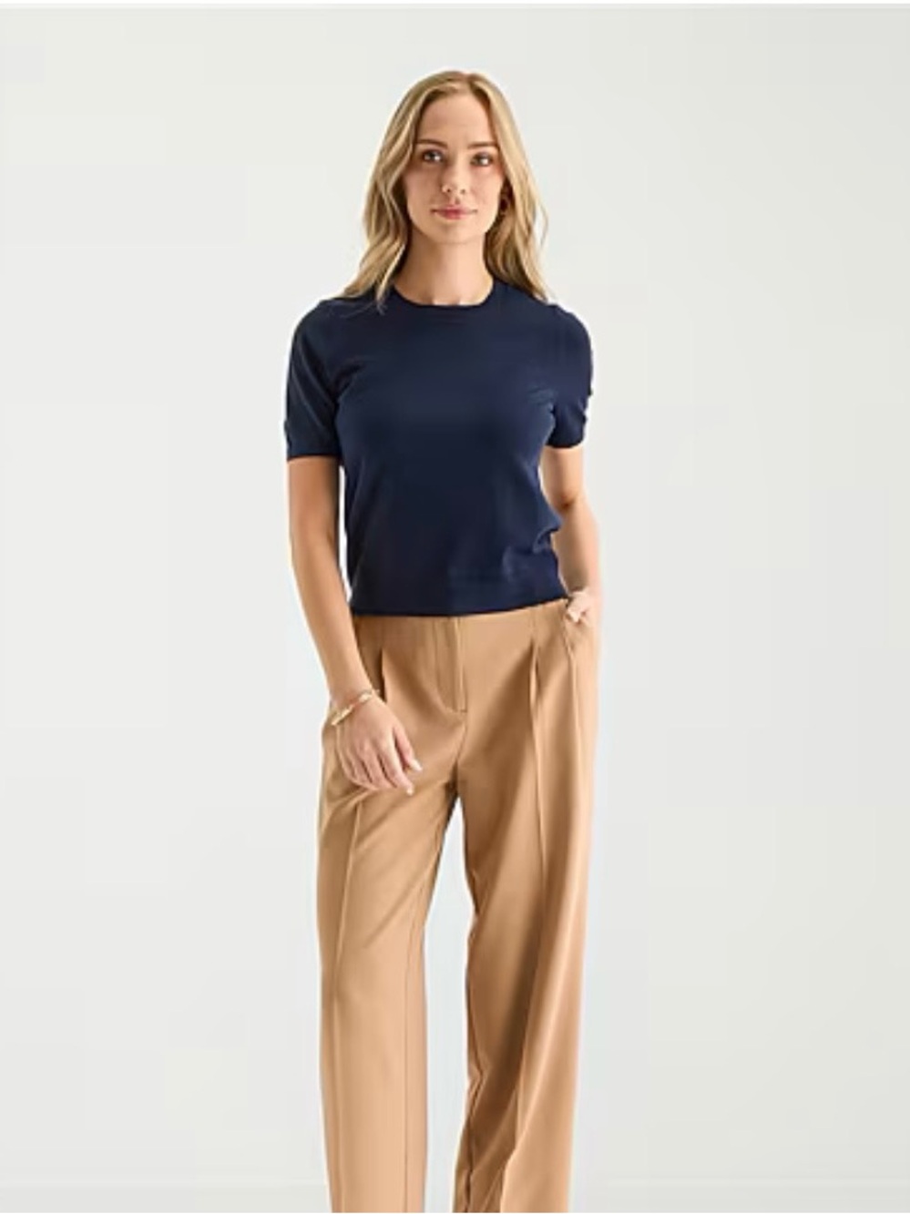 Liz Claiborne Navy Short-Sleeve Crewneck Knit Top - Picture 2 of 5